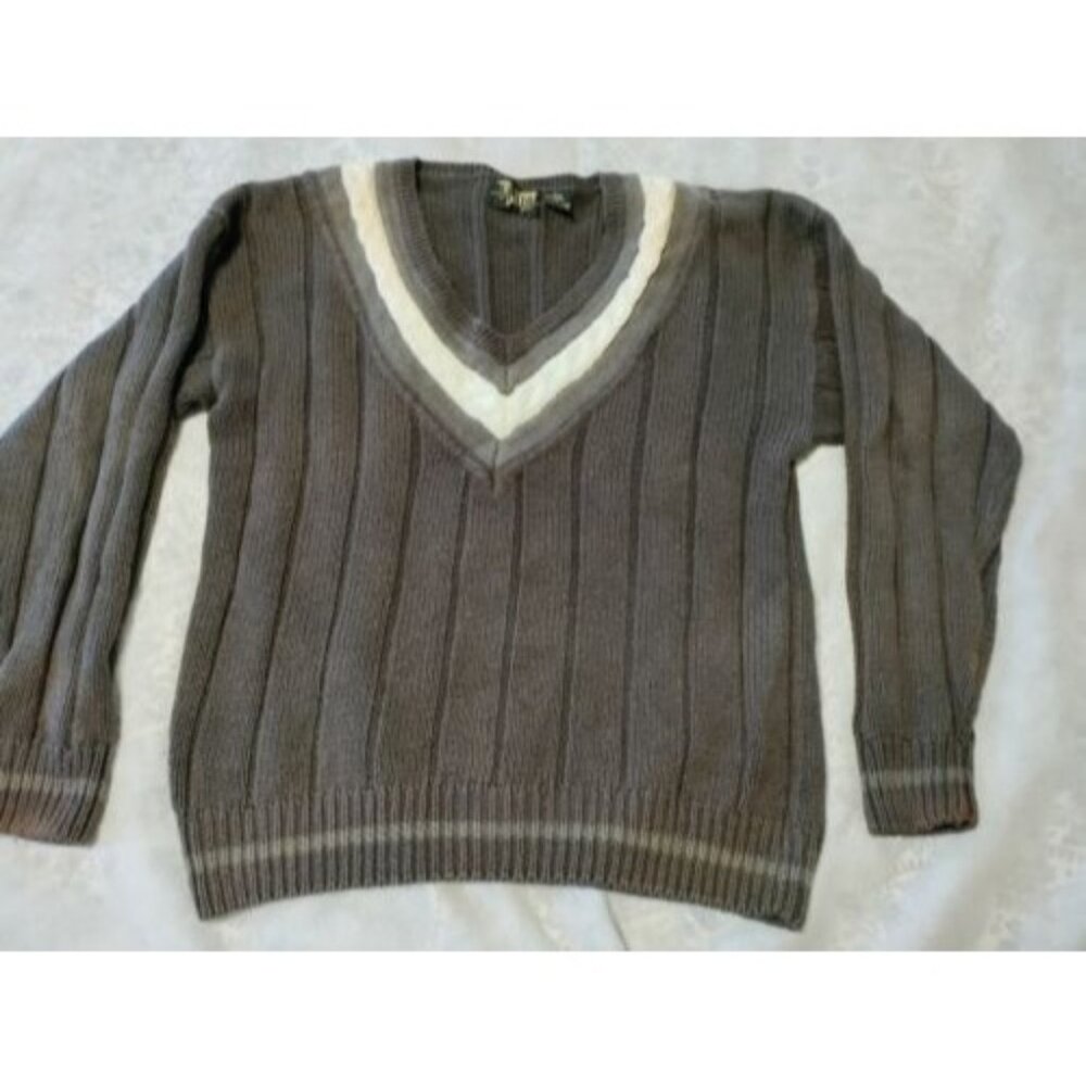 VTG Fluid Sweater Mens Large Cardigan Oversized Grandpa Gray White